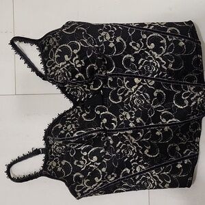 Cacique Corset Bustier Black & Gold Lace Tassel Detail Hook & Eye Closure 38C